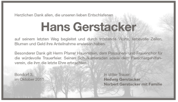 Traueranzeige von Hans Gerstacker von Pegnitz-Zeitung